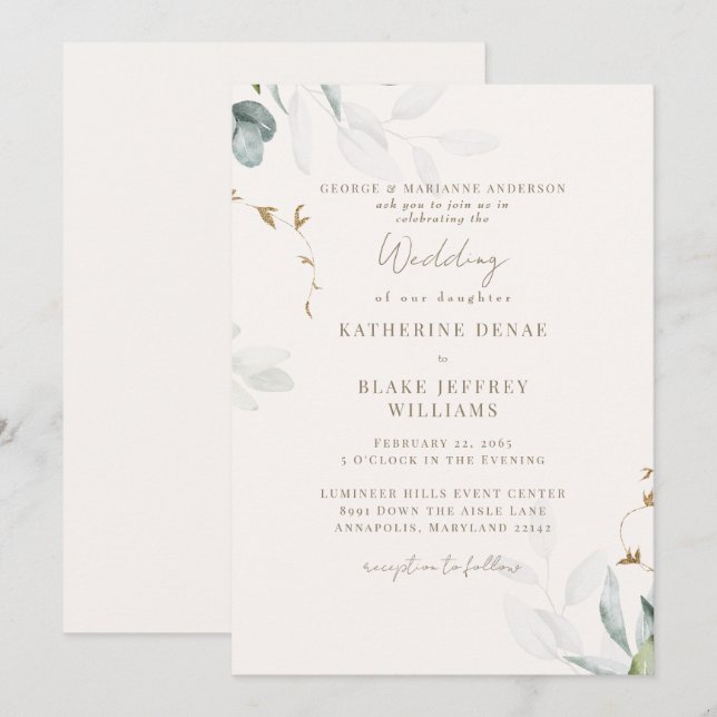 Light Champagne Botanical Wedding II Invitation (Front/Back)