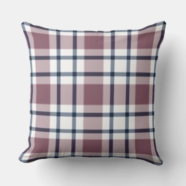 Light chequered retro pattern brown grey white cushion (Front)
