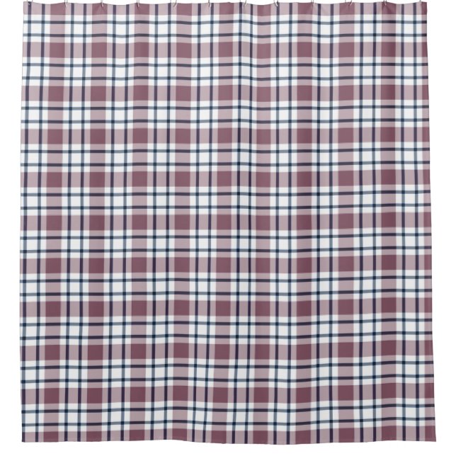 Light chequered retro pattern brown grey white shower curtain (Front)