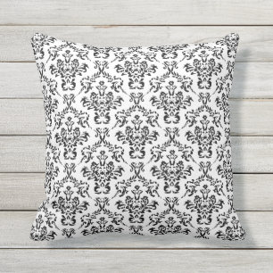 Light Classic Black and White Damask Outdoor Cushion