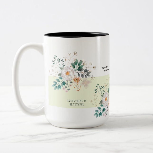 Light Colour Floral Custom Text  Two-Tone Coffee Mug (Left)