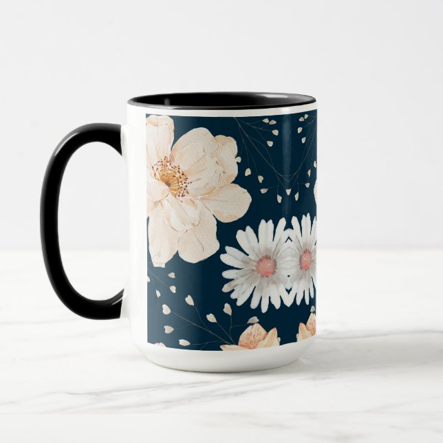 Light Colour Flower With Dark Ocean Background Mug (Left)