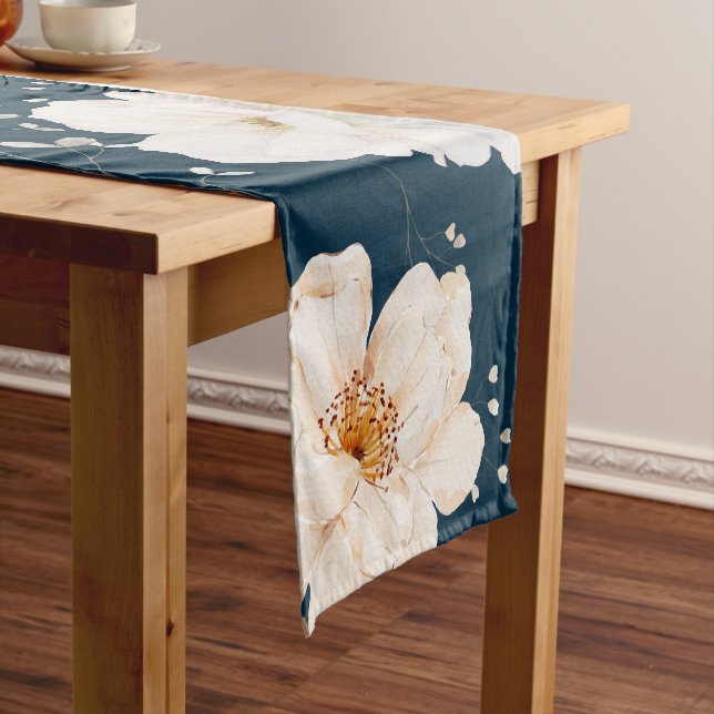 Light Colour Flower With Dark Ocean Background Short Table Runner (In Situ)