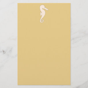 Light Coloured Seahorse on Gold Colour Background Stationery