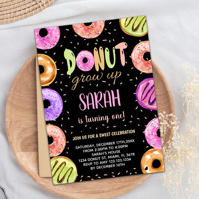 Light Colours Black Doughnut Birthday Invitations (Light Colors Black Donut Birthday Invitations)