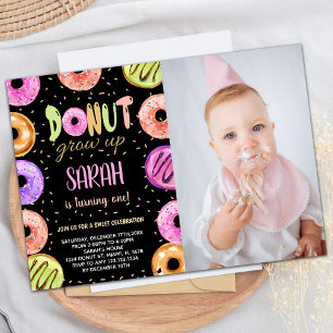 Light Colours Black Photo Doughnut Birthday Invita Invitation