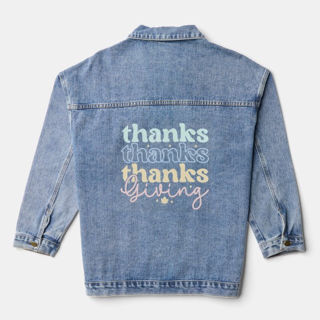 Light Colours Thanks Giving Retro Typography Denim Jacket (Back)