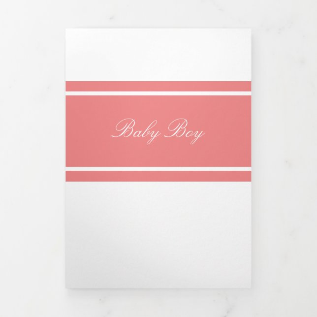 Light Coral, 3 Photo Collage Baby Birth Tri-Fold Announcement (Cover)