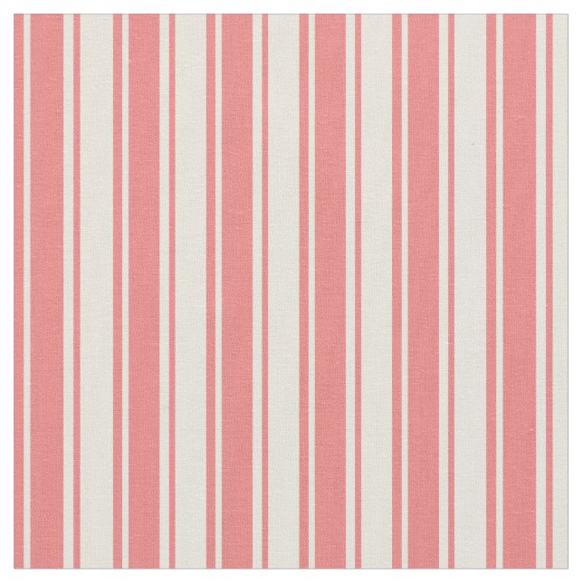 Light Coral and Beige Lined/Striped Pattern Fabric (Close Up)