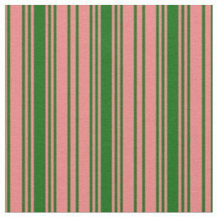 Light Coral and Dark Green Lines/Stripes Pattern Fabric