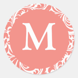 Light Coral And White Letter M Wedding Stickers