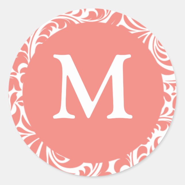Light Coral And White Letter M Wedding Stickers (Front)