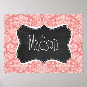 Light Coral Damask; Vintage Chalkboard look Poster