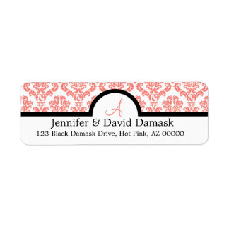 Light Coral Damask Wedding Monogram Labels