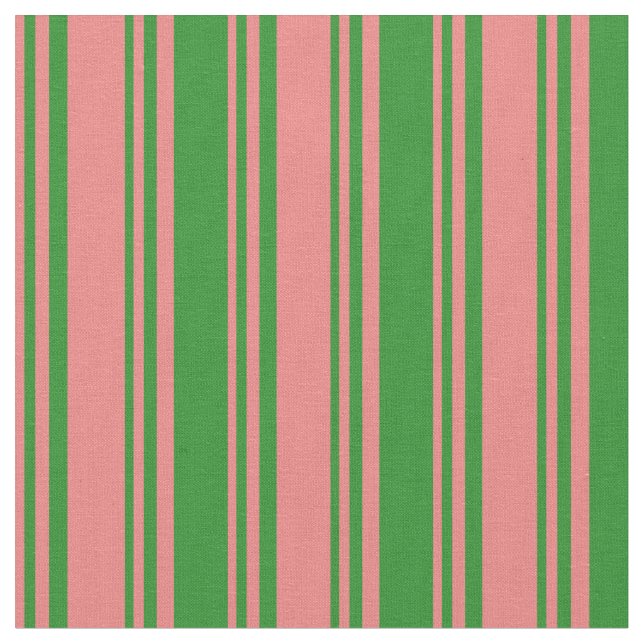 Light Coral & Forest Green Stripes Pattern Fabric (Close Up)