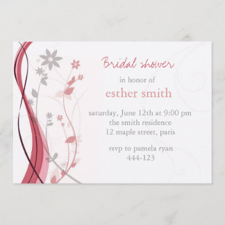 Light coral & grey floral charm invitation