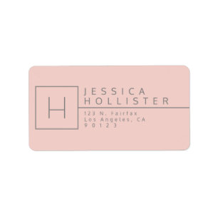 Light Coral & Grey Monogrammed Return Address Label