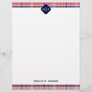 Light Coral Navy Wht Preppy Madras Monogram