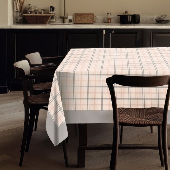 Light Coral Peach Grey Plaid Tablecloth for Decor (Soft Coral Peach Plaid Tablecloth for Decor)