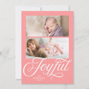 Light Coral Pink Cursive Joyful Holiday Photo