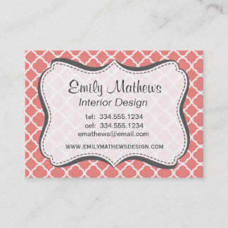 Light Coral Pink Moroccan Quatrefoil Business Card