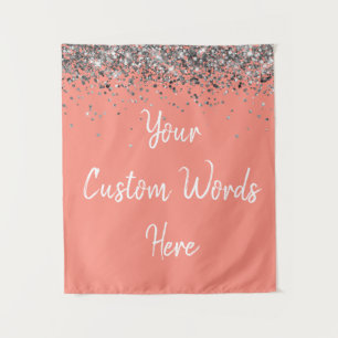 Light Coral Pink Silver Birthday Party Photo Booth Tapestry