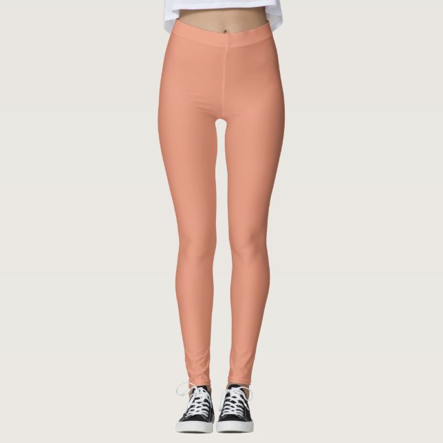 Light Coral Solid Plain Colour Leggings (Front)
