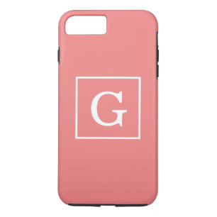 Light Coral White Framed Initial Monogram iPhone 8 Plus/7 Plus Case