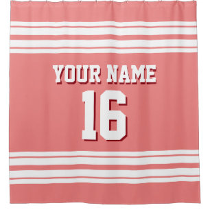 Light Coral with White Stripes Sports Jersey Shower Curtain