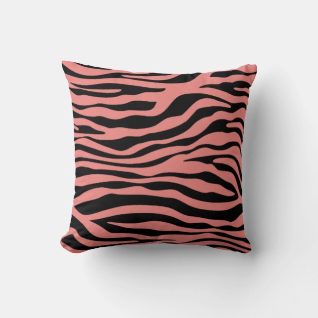 Light Coral Zebra Stripes Animal Print Cushion (Front)