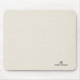 Light Cream Linen Texture Print Monogram Mouse Pad