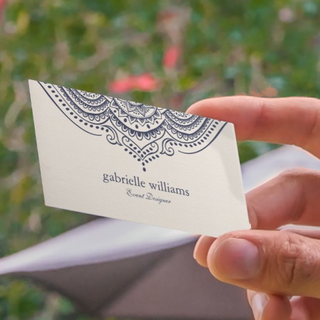 Light Cream linen texture with navy blue manada Business Card (Creator Uploaded)