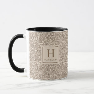 Light Cream Ran Beige Brown Paisley Pattern Mug
