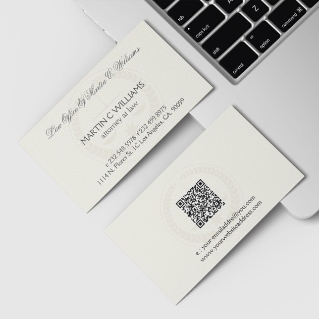 Light Cream Scale Of Justice Watermark Business Ca Business Card (Creator Uploaded)