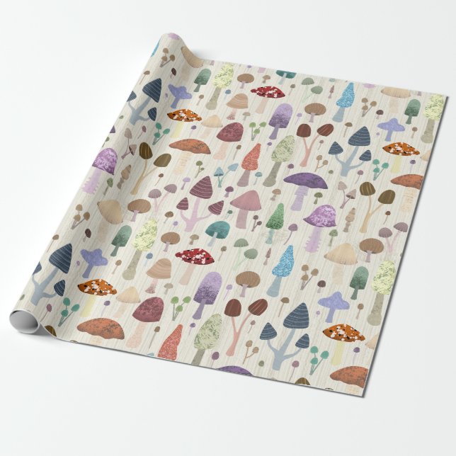 Light Cute Mushroom Wrapping Paper (Unrolled)
