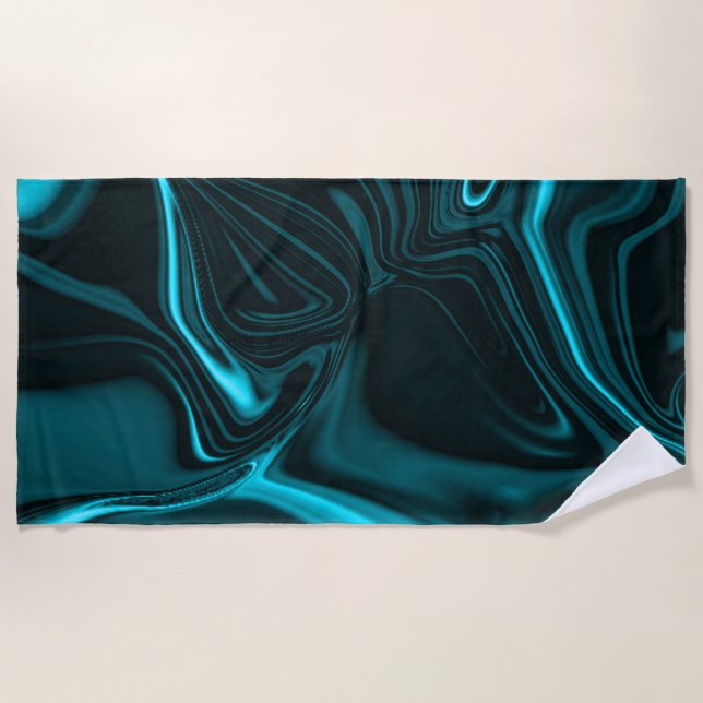 Light cyan and dark curves on dark background. beach towel (Front)