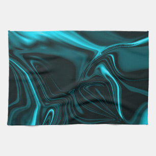 Light cyan and dark curves on dark background. tea towel
