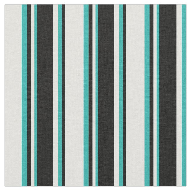 Light Cyan, Black & Light Sea Green Pattern Fabric (Close Up)