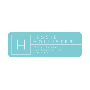 Light Cyan Blue & White Monogrammed Return Address Label