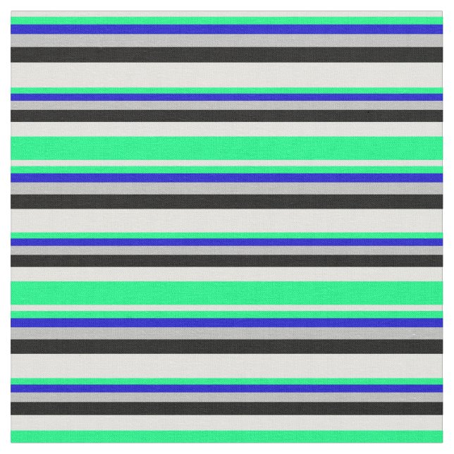 Light Cyan, Green, Blue, Grey & Black Coloured Fabric (Close Up)
