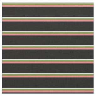 Light Cyan, Green, Light Coral, and Black Pattern Fabric