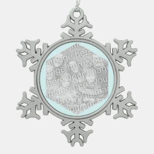 Light Cyan Hexagon Photo Border Snowflake Pewter Christmas Ornament
