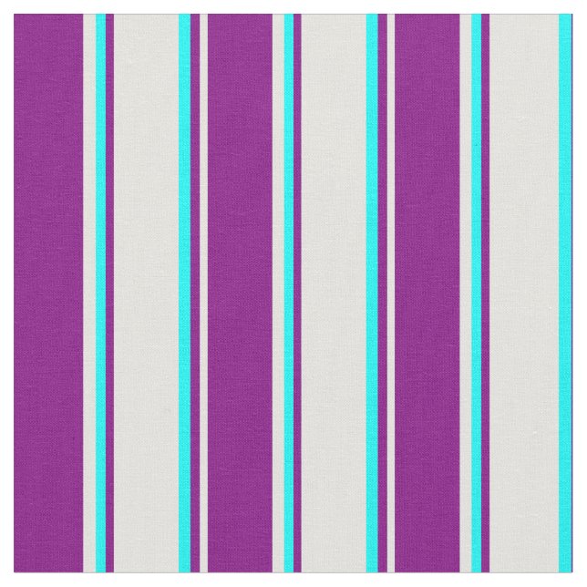 Light Cyan, Purple & Aqua Coloured Lined Pattern Fabric (Close Up)
