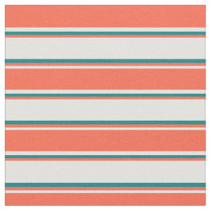Light Cyan, Red & Teal Stripes Fabric
