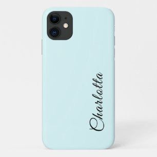 Light Cyan Solid Colour   Minimalist Elegant Name iPhone 11 Case