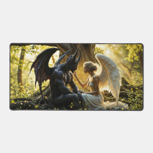 Light dark angel demon forbidden love art desk mat