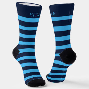 Light Dark Blue Striped Custom Name  Socks