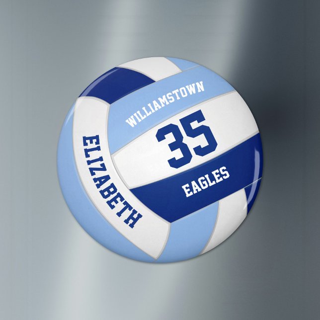 Light dark blue team colours kids volleyball magnet (on refrigerator)