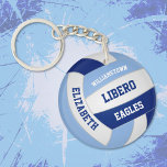 Light dark blue team colours volleyball gifts  key ring<br><div class="desc">This team colours volleyball themed keychain for girls or boys features the realistic image of a volleyball that has light and dark blue and white panels, upon which you can customise the player's name and court position, plus school or club name and mascot name on the front and jersey number...</div>