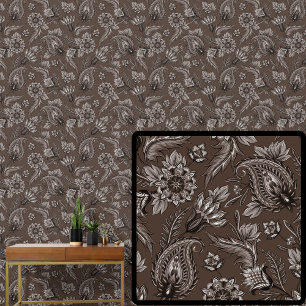 Light Dark Brown Chocolate Floral Paisley Elegant Wallpaper
